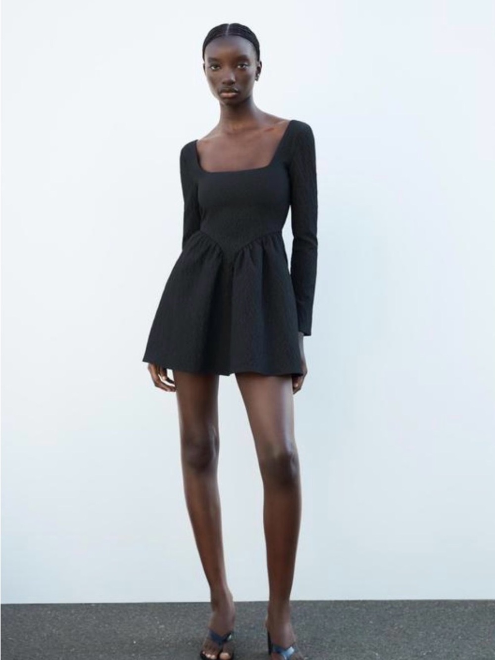Zara Black Textured Square Neck Mini Dress NWT Small 🖤